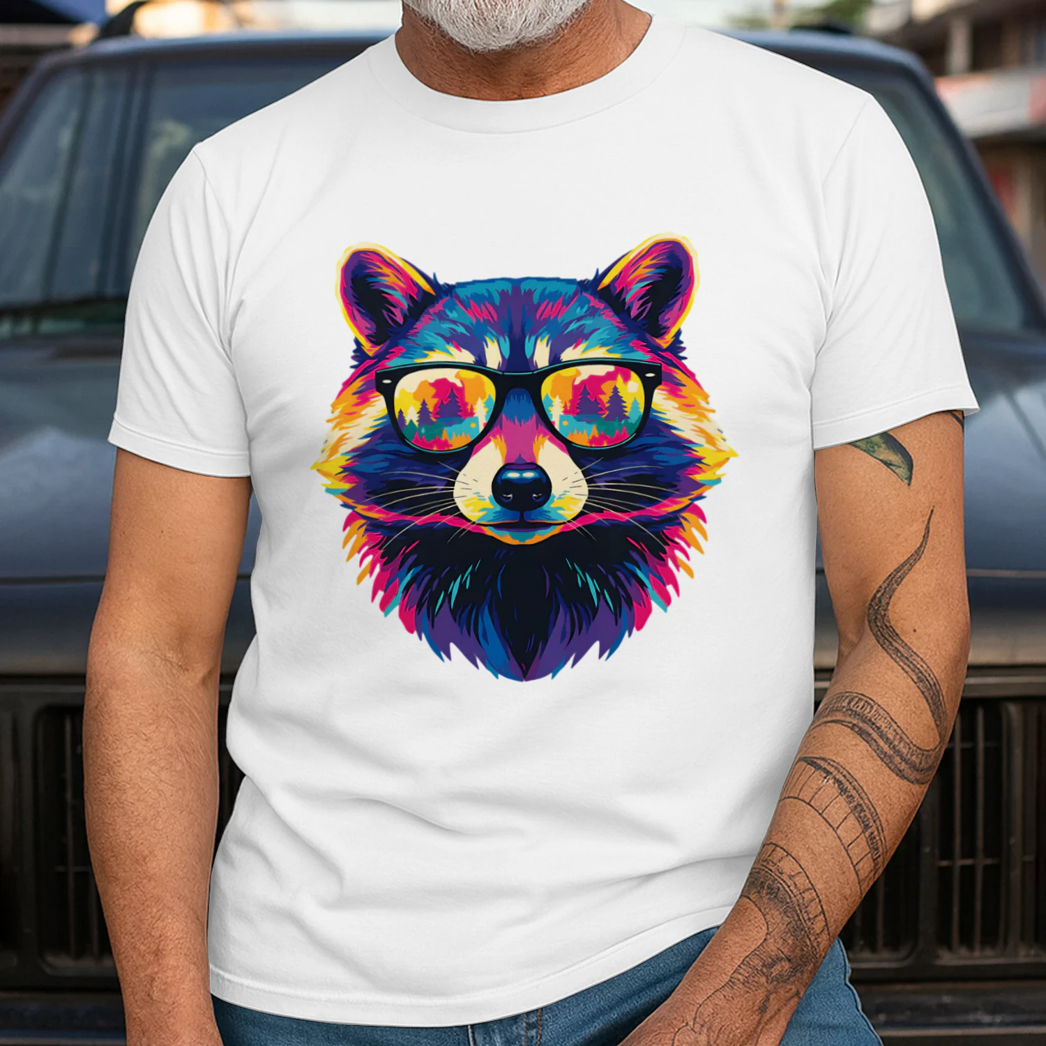 Cool Colorful Raccoon Wearing Black Sunglasses Pop Art Retro Raccoon Graphic