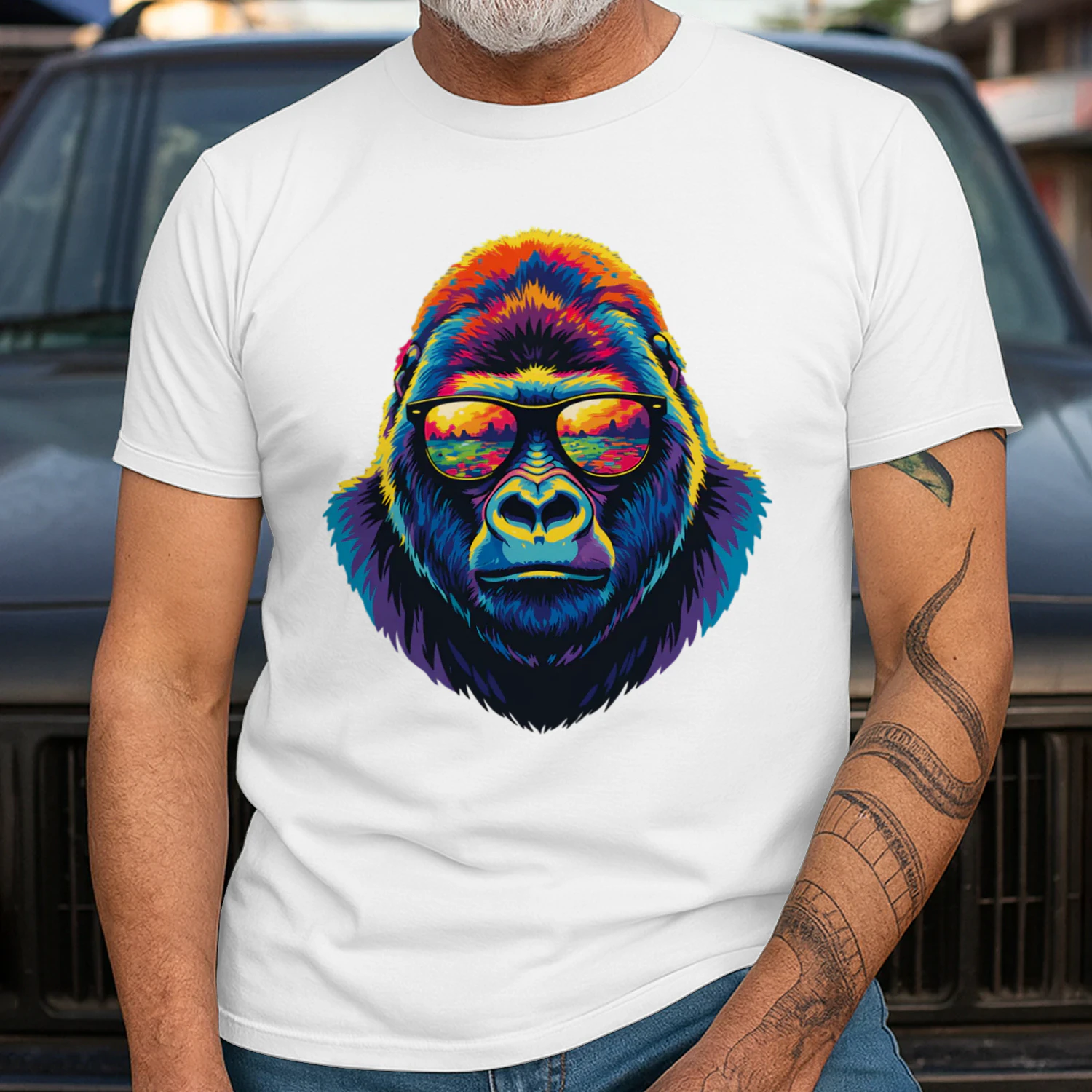 Cool Colorful Gorilla Wearing Black Sunglasses Pop Art Retro Gorilla Graphic