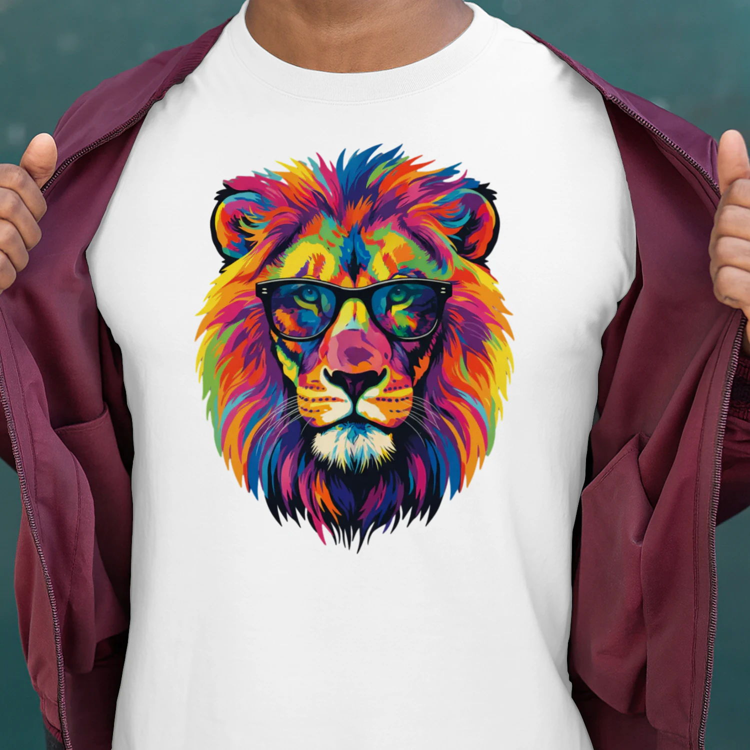Cool Colorful Lion Wearing Black Sunglasses Pop Art Retro Lion Head Graphic