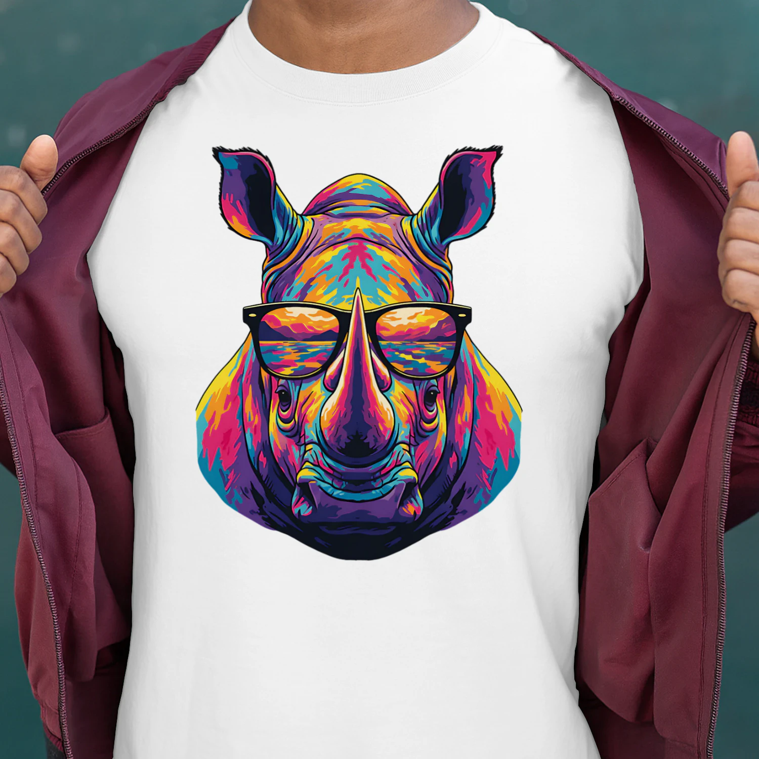 Cool Colorful Rhino Wearing Black Sunglasses Pop Art Retro Rhinoceros Graphic