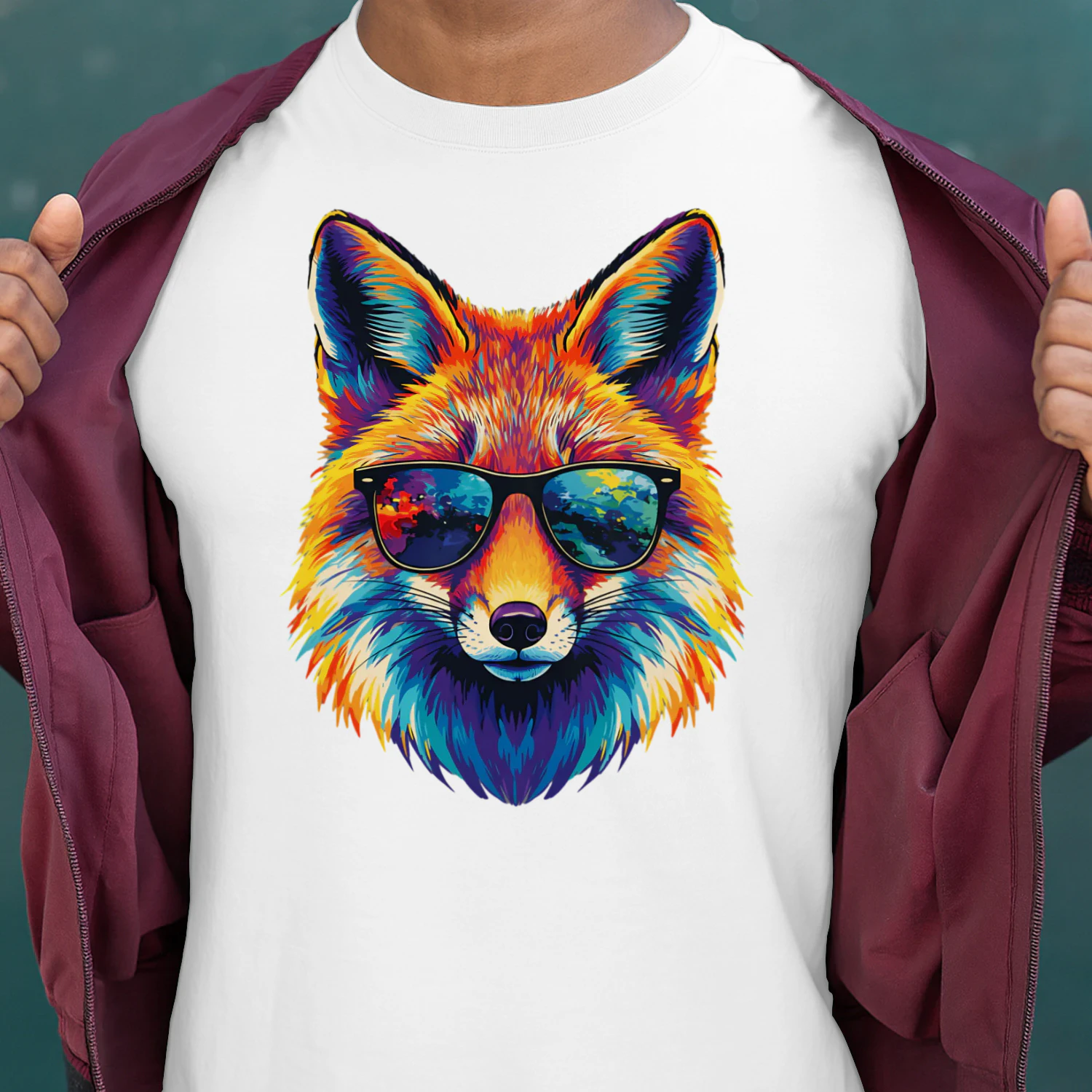 Cool Colorful Fox Wearing Black Sunglasses Pop Art Retro Fox Head Graphic
