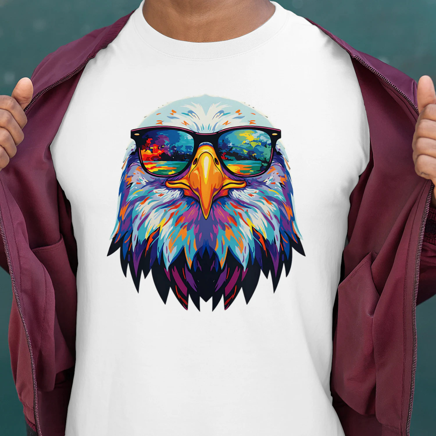 Cool Colorful Bald Eagle Wearing Black Sunglasses Pop Art Retro Eagle Graphic