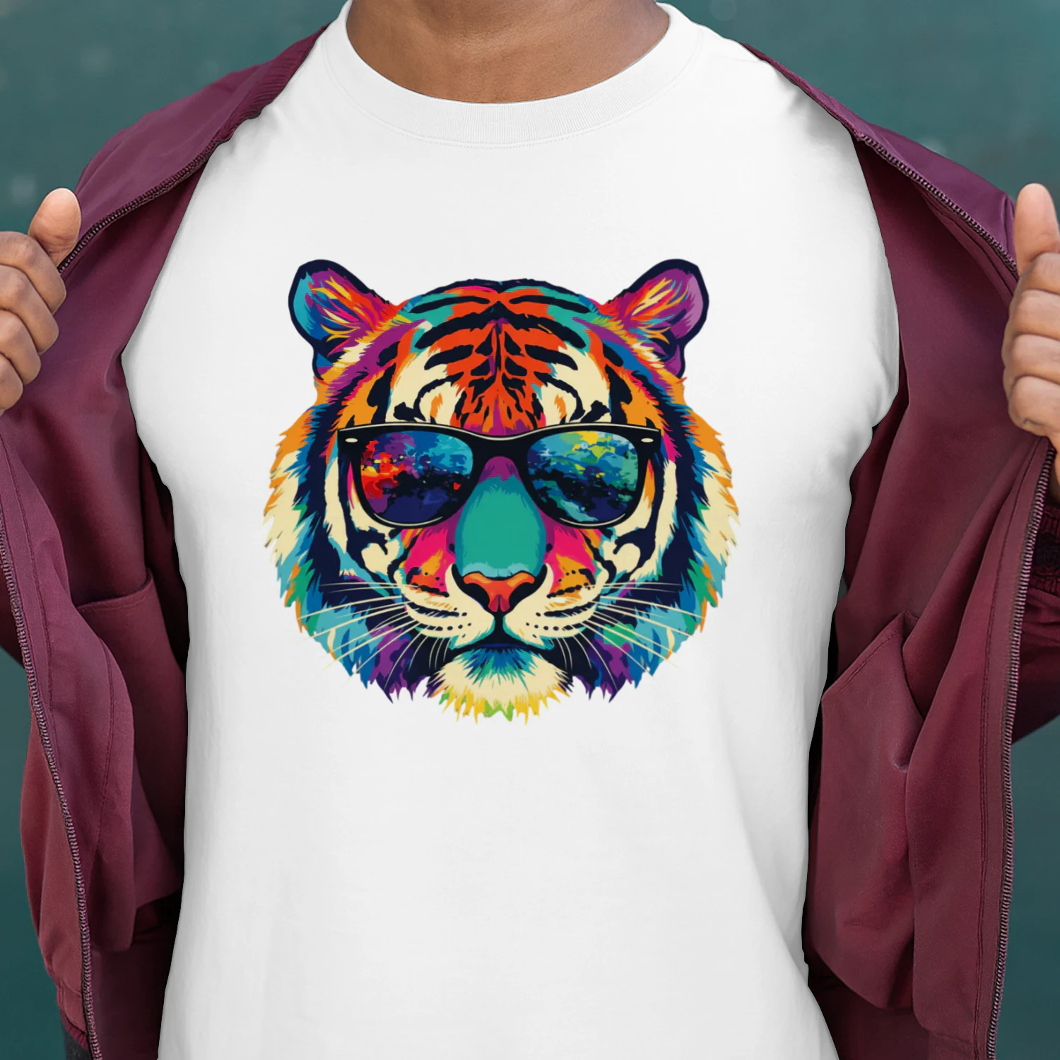 Cool Colorful Tiger Wearing Black Sunglasses Pop Art Retro Tiger Head Graphic