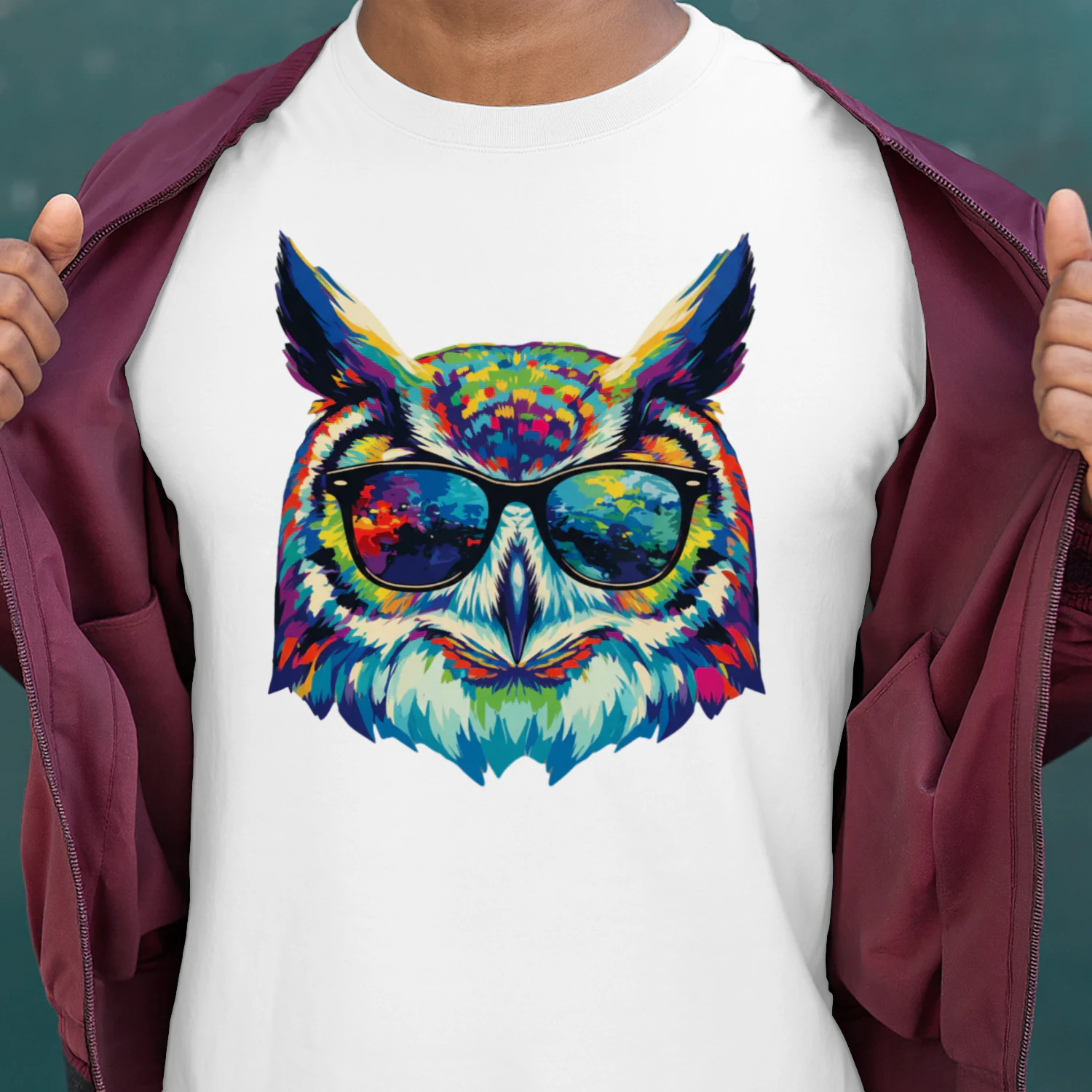 Cool Colorful Owl Wearing Black Sunglasses Pop Art Retro Owl Head Graphic