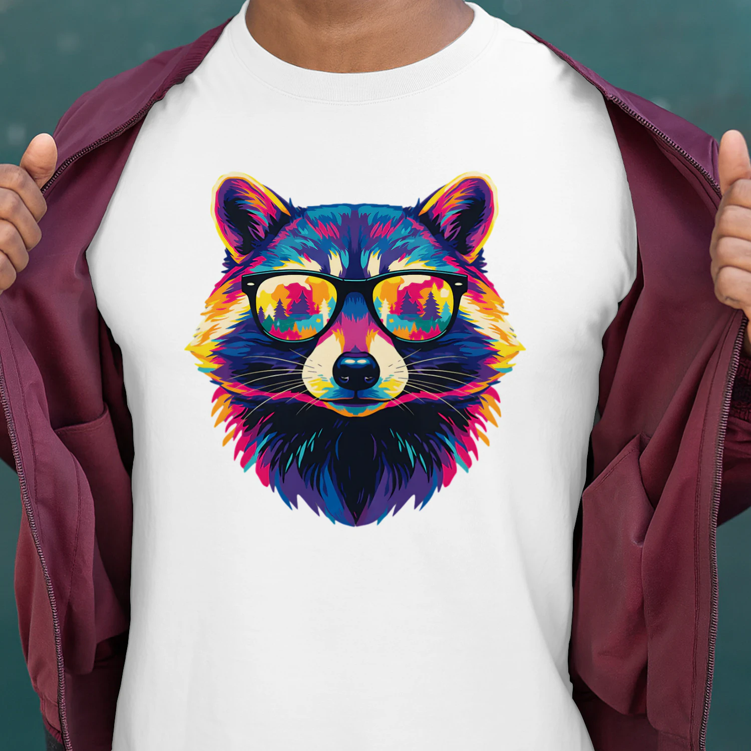 Cool Colorful Raccoon Wearing Black Sunglasses Pop Art Retro Raccoon Graphic