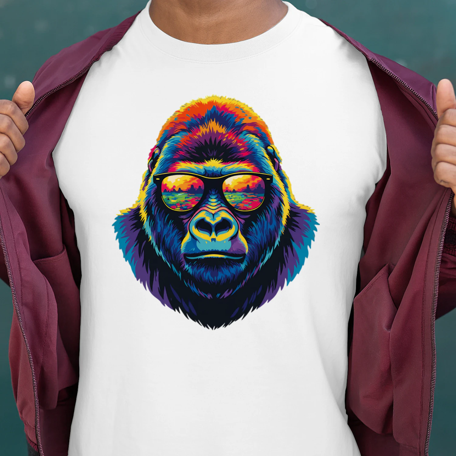 Cool Colorful Gorilla Wearing Black Sunglasses Pop Art Retro Gorilla Graphic