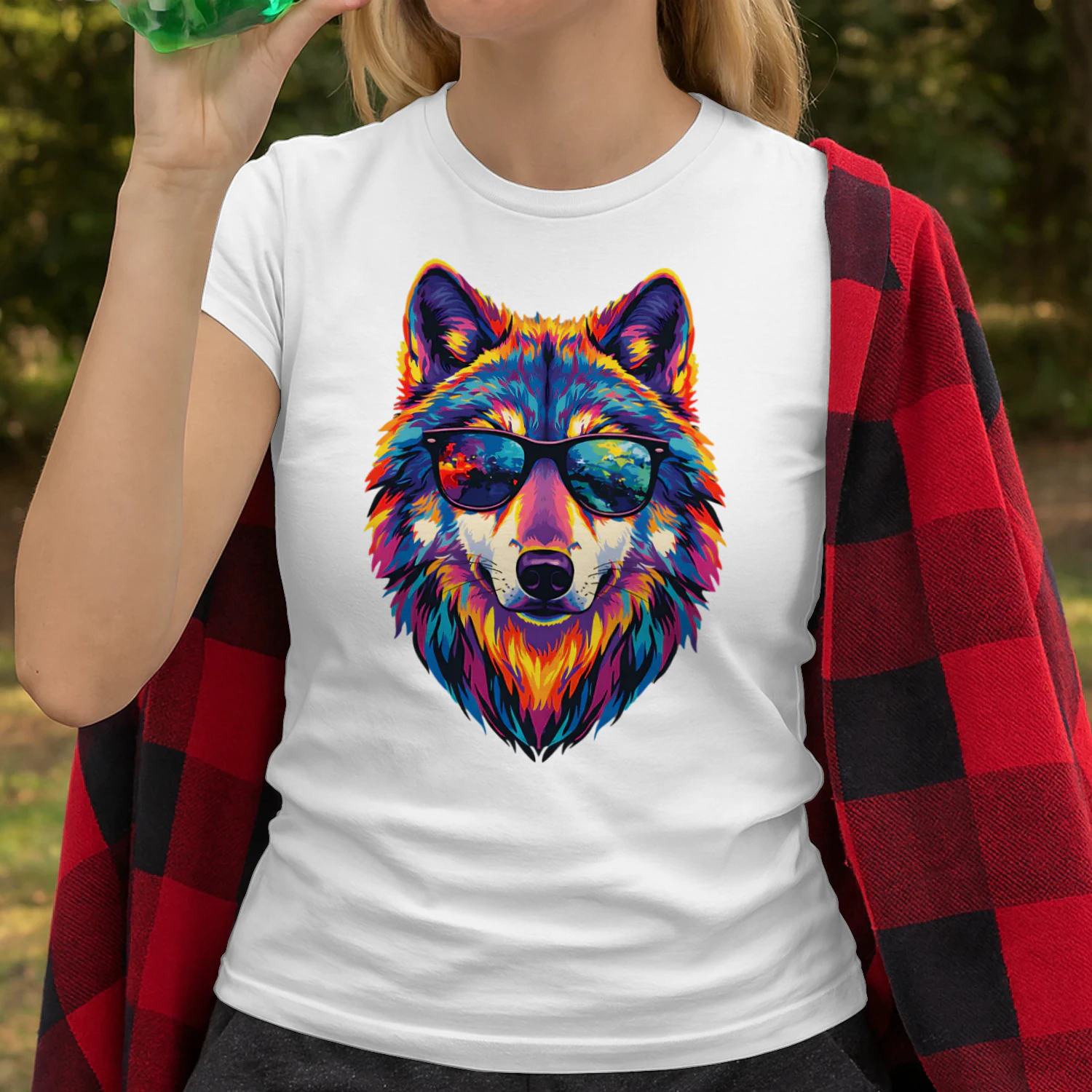 Cool Colorful Wolf Wearing Black Sunglasses Pop Art Retro Wolf Head Graphic