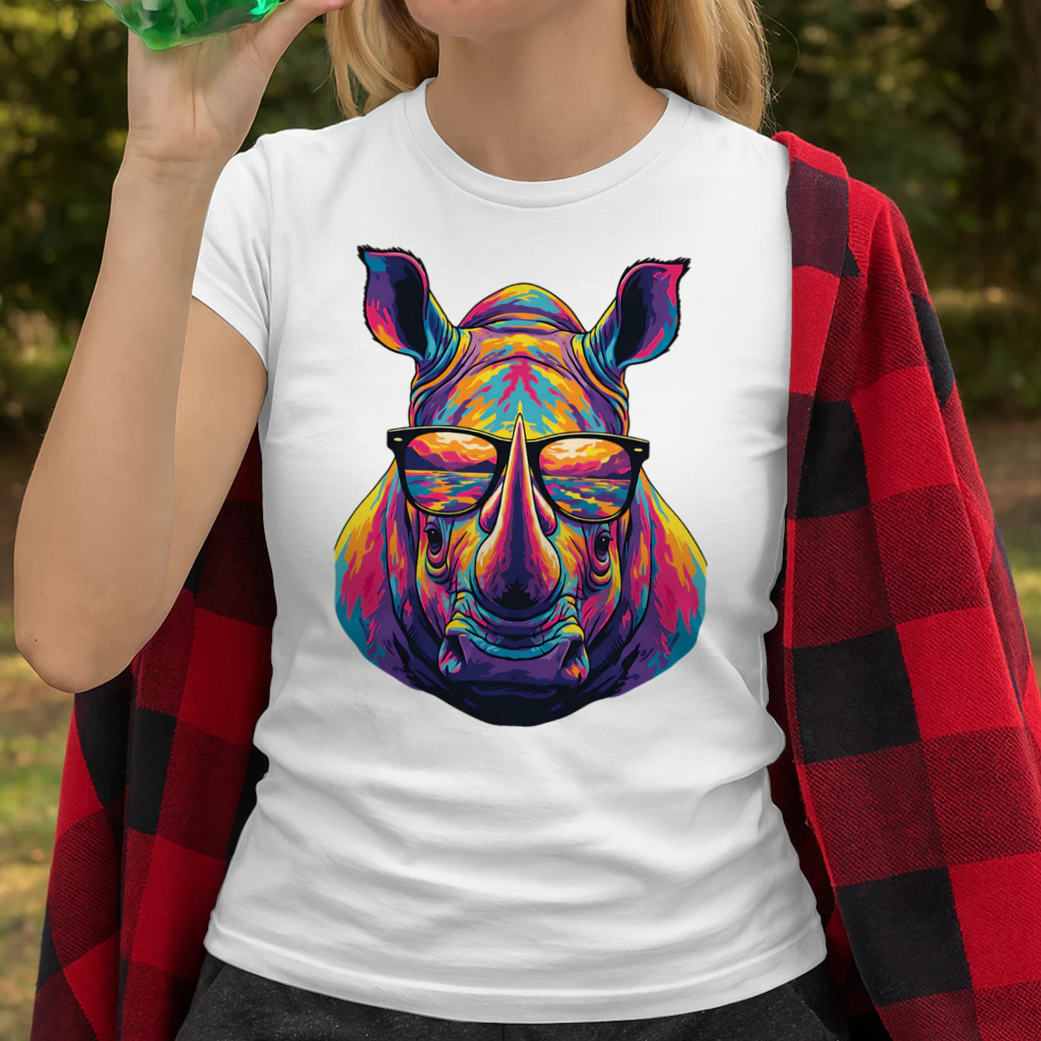 Cool Colorful Rhino Wearing Black Sunglasses Pop Art Retro Rhinoceros Graphic