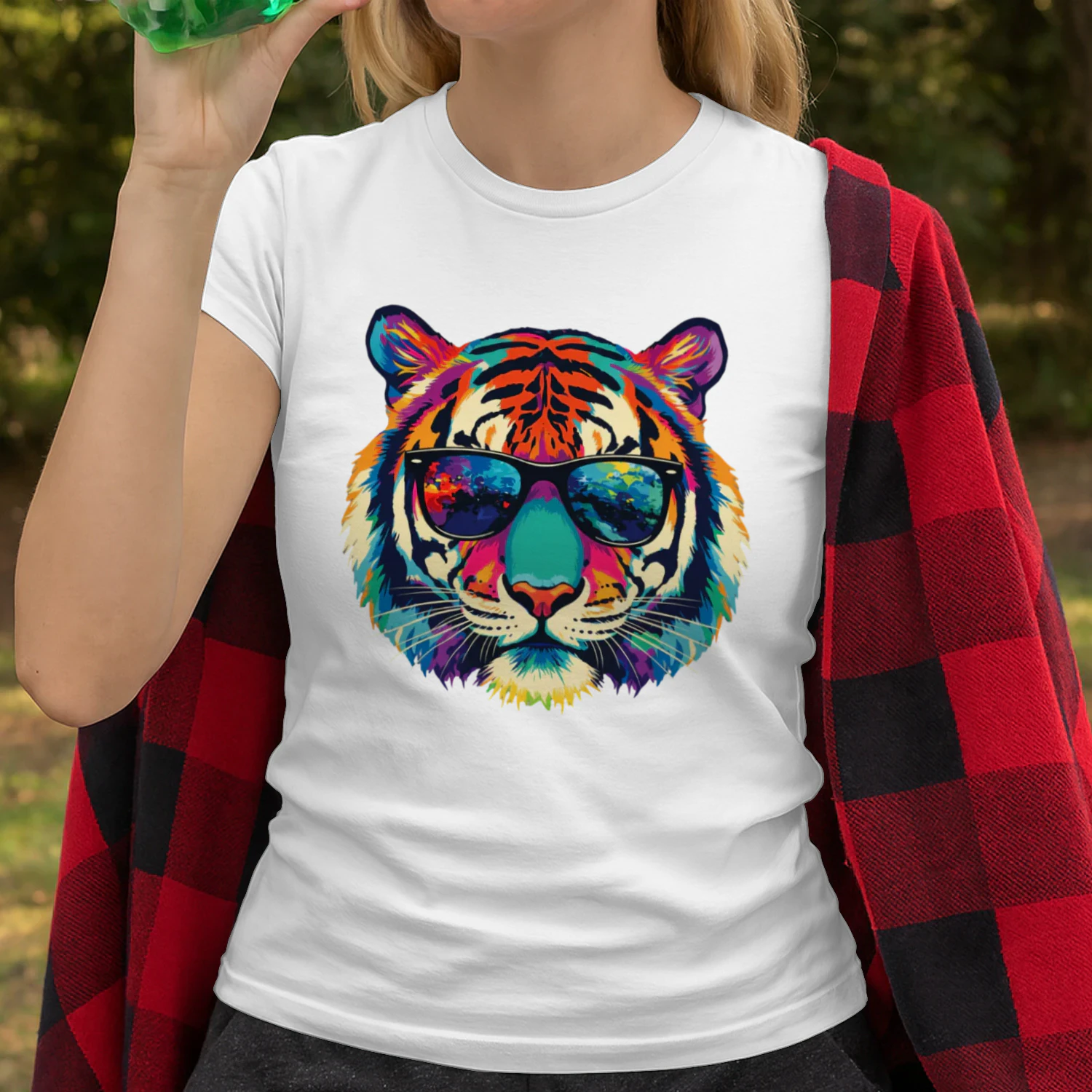 Cool Colorful Tiger Wearing Black Sunglasses Pop Art Retro Tiger Head Graphic