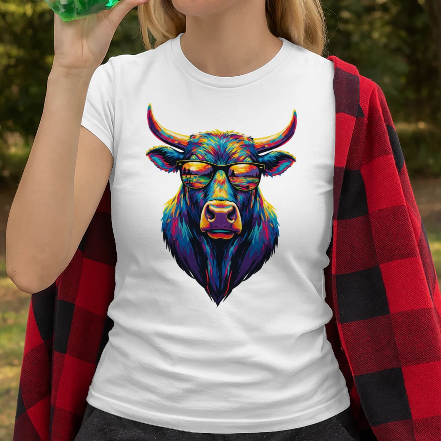 Cool Colorful Bull Wearing Black Sunglasses Pop Art Retro Bull Head Graphic