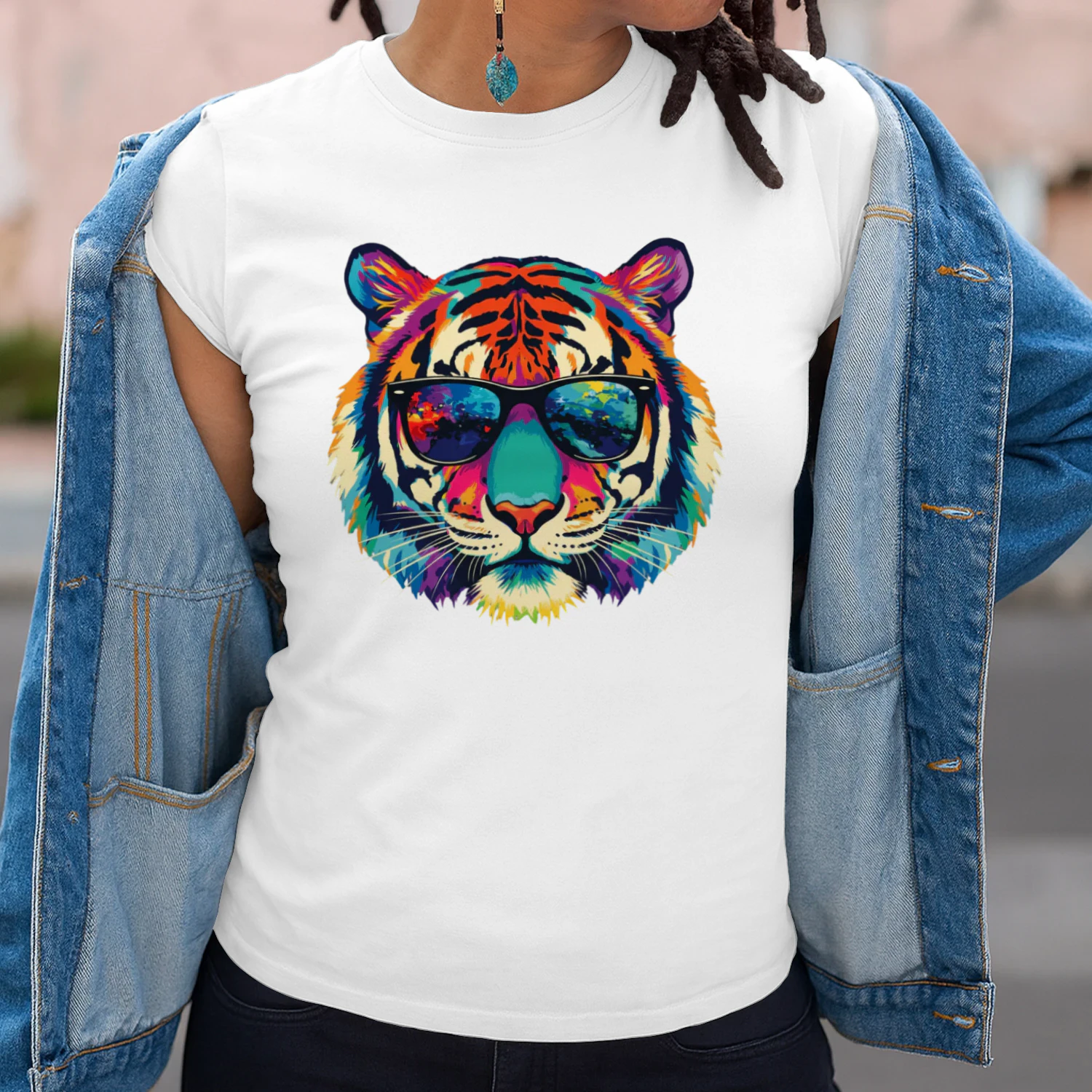 Cool Colorful Tiger Wearing Black Sunglasses Pop Art Retro Tiger Head Graphic