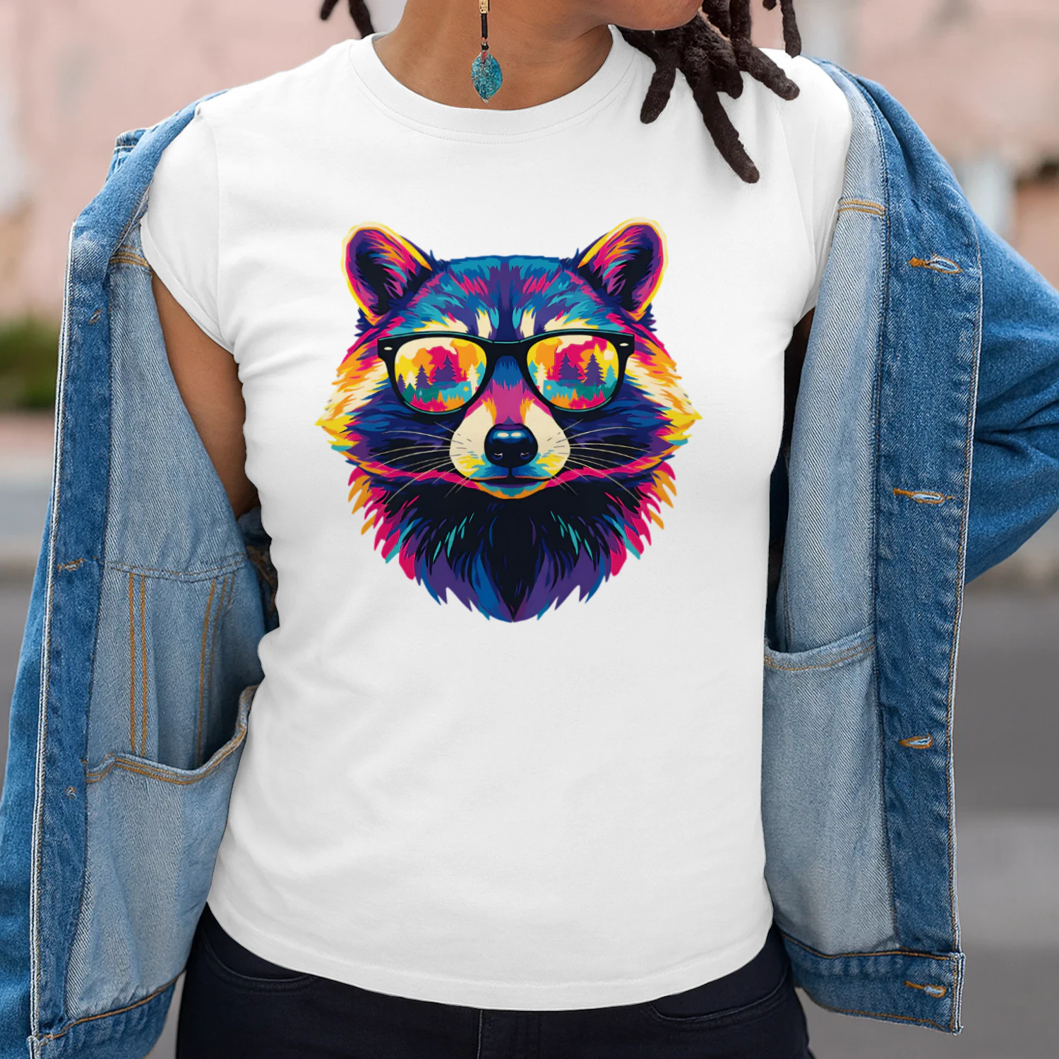 Cool Colorful Raccoon Wearing Black Sunglasses Pop Art Retro Raccoon Graphic