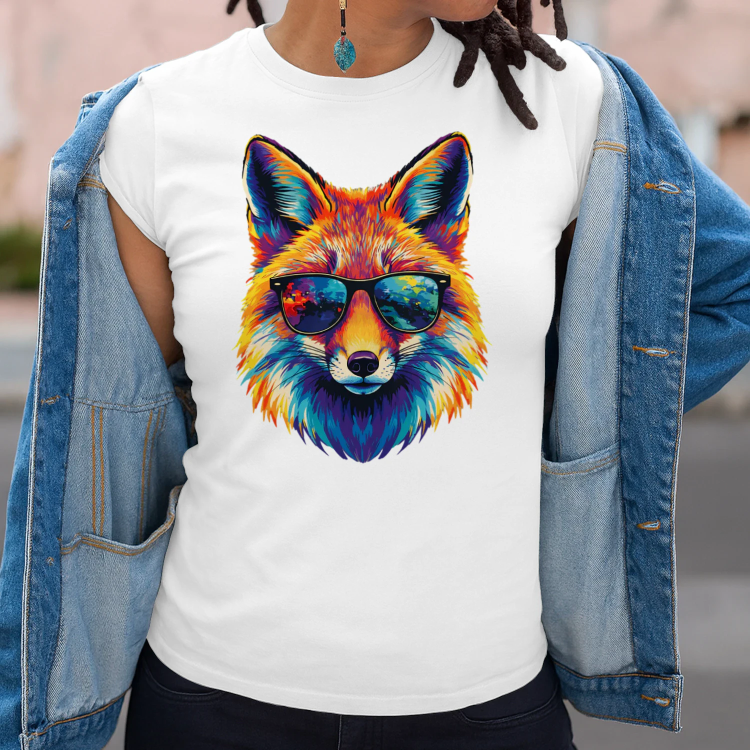 Cool Colorful Fox Wearing Black Sunglasses Pop Art Retro Fox Head Graphic