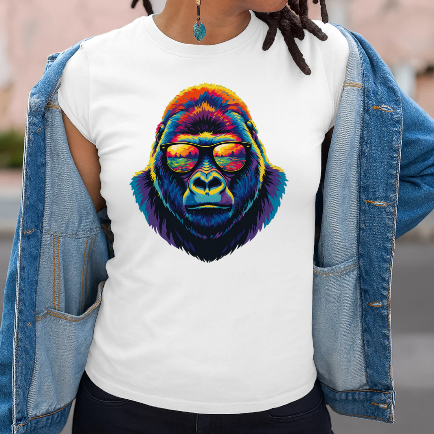 Cool Colorful Gorilla Wearing Black Sunglasses Pop Art Retro Gorilla Graphic