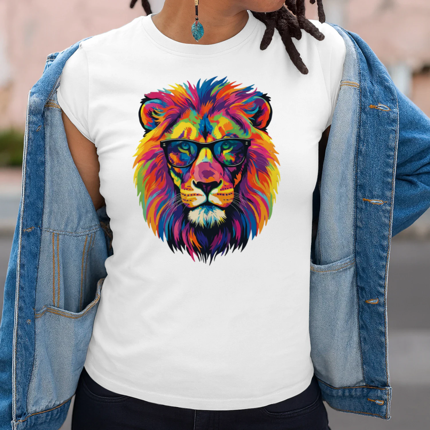 Cool Colorful Lion Wearing Black Sunglasses Pop Art Retro Lion Head Graphic