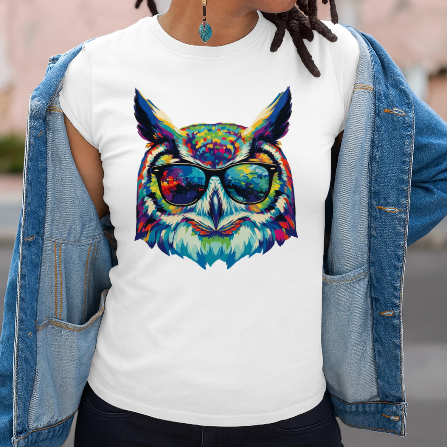 Cool Colorful Owl Wearing Black Sunglasses Pop Art Retro Owl Head Graphic