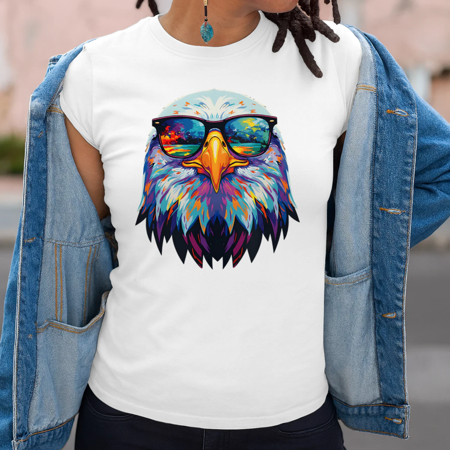 Cool Colorful Bald Eagle Wearing Black Sunglasses Pop Art Retro Eagle Graphic