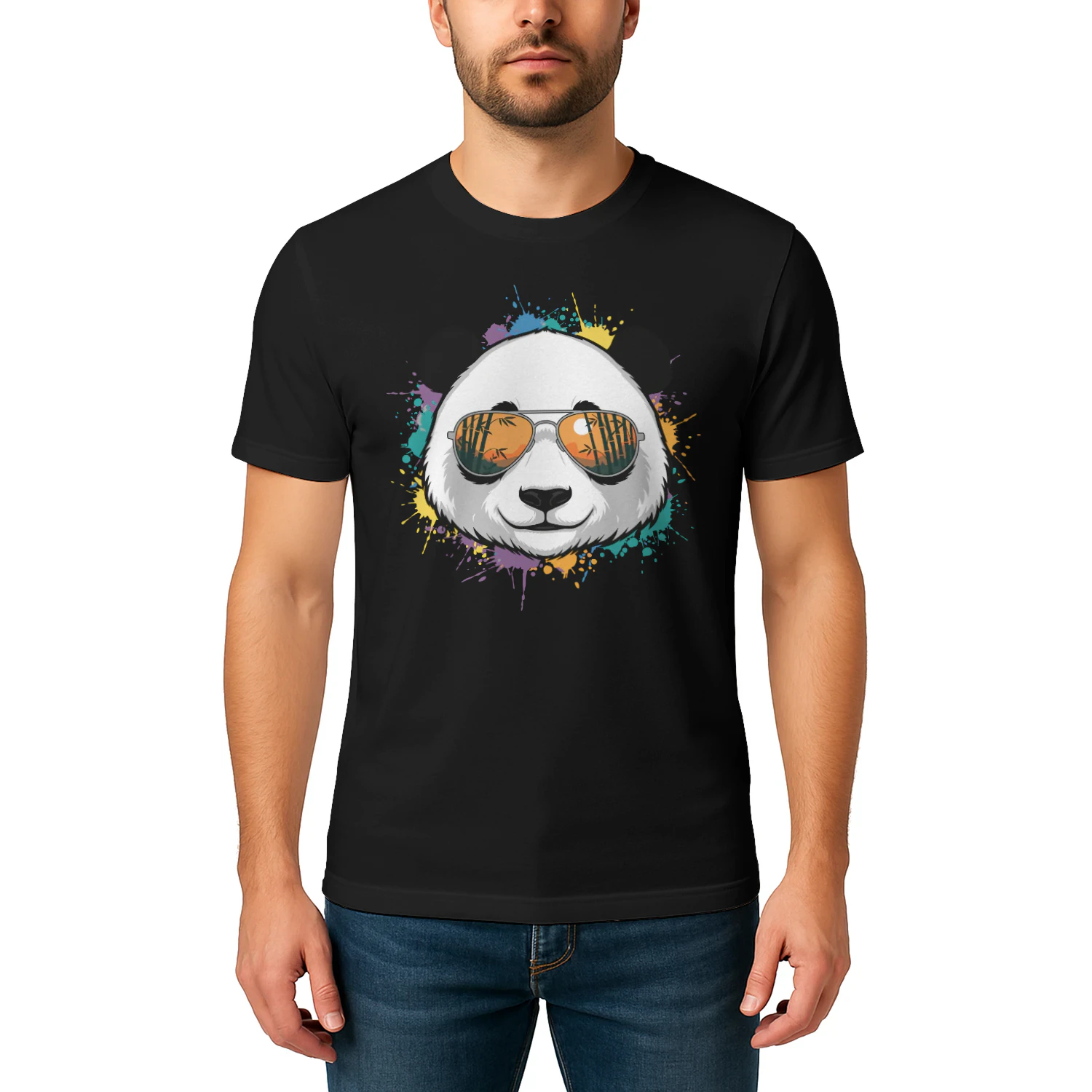 Colorful Panda Aviator Sunglasses Paint Splatter Bamboo Sunset