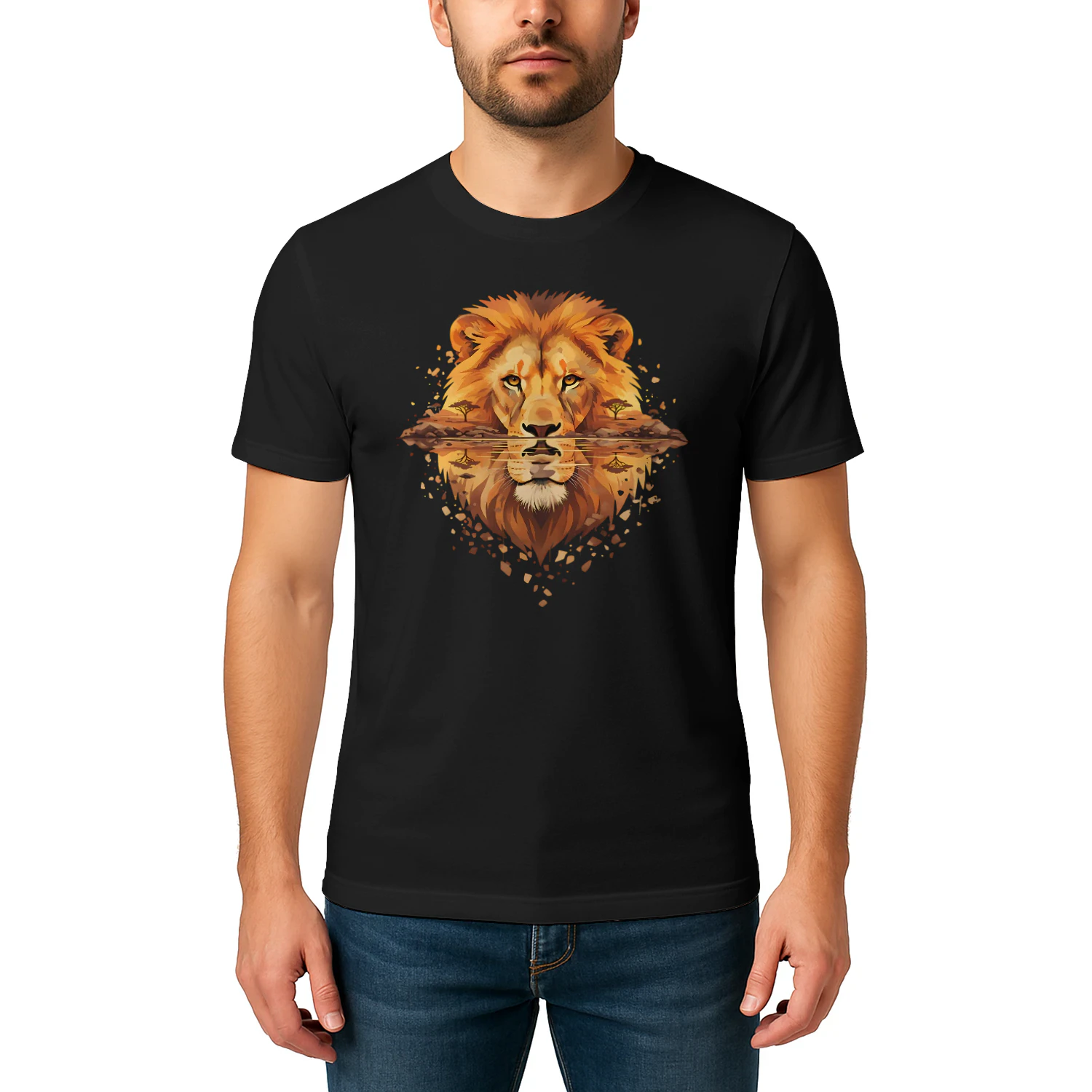 Majestic Lion African Savannah Water Reflection Double Exposure Graphic