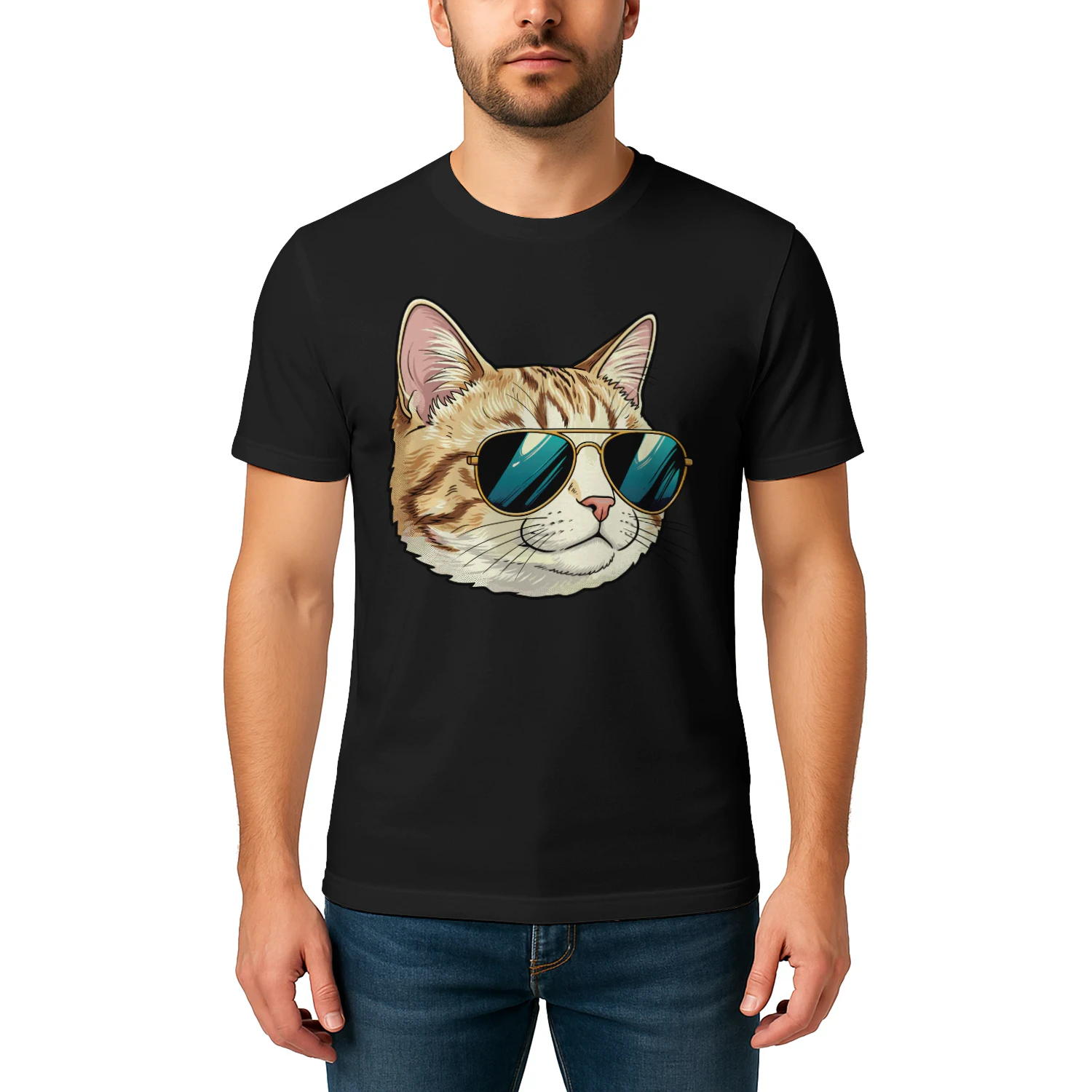 Cool Tabby Cat Gold Aviator Sunglasses Retro Cute Pet Graphic