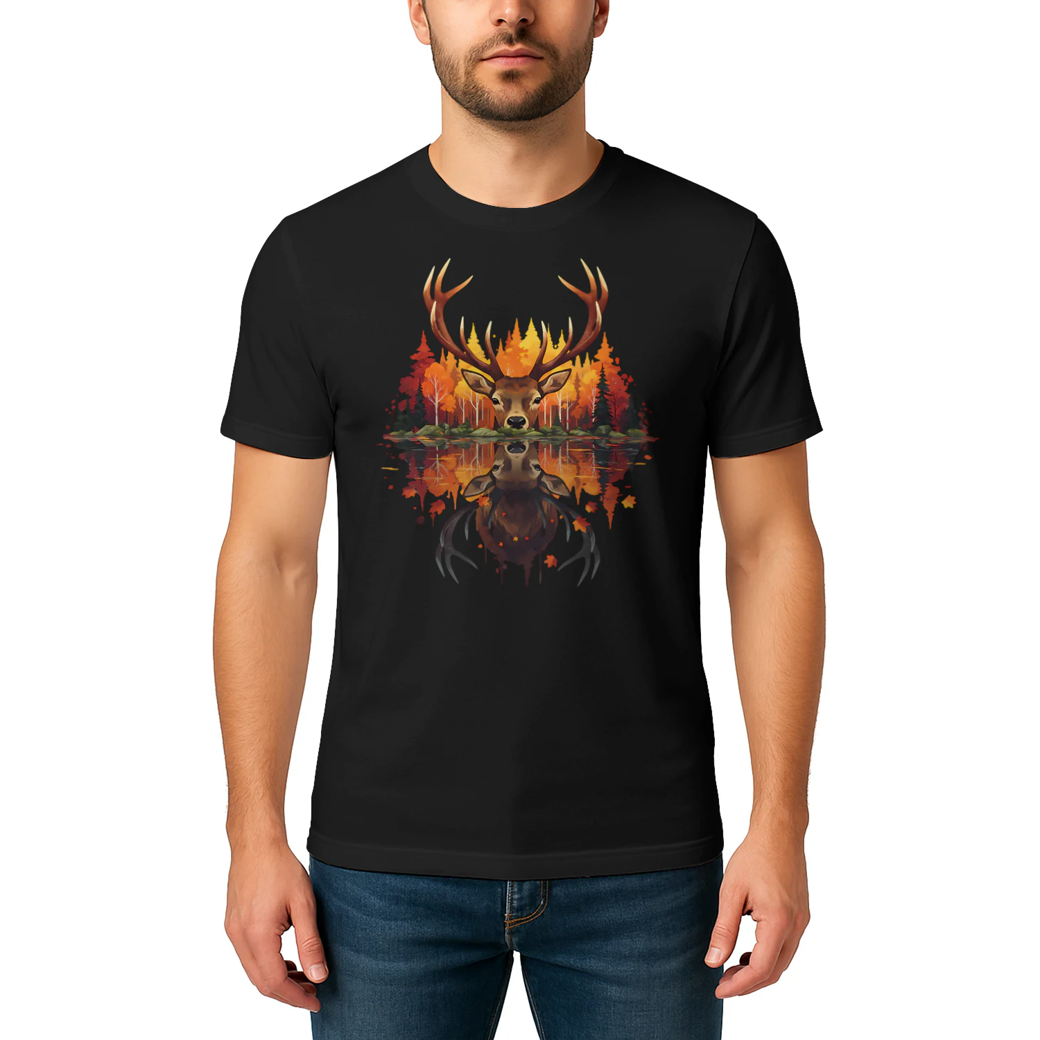 Majestic Buck Deer Autumn Forest Water Reflection Fall Nature Graphic