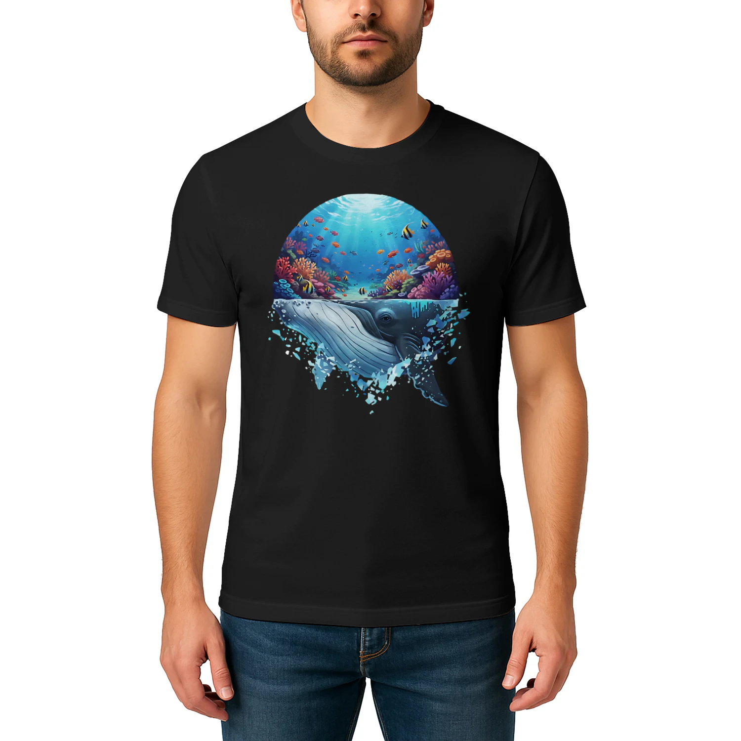 Majestic Humpback Whale Coral Reef Tropical Fish Ocean Life Double Exposure Graphic