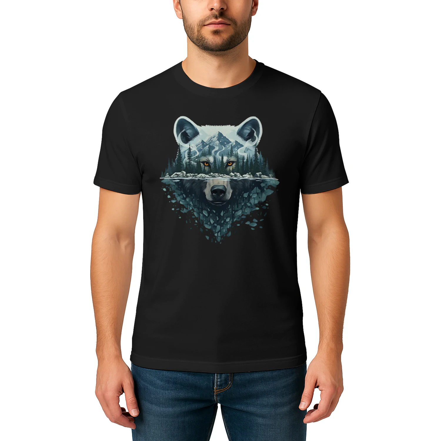 Majestic Wolf Snowy Mountain Forest Water Reflection Double Exposure Graphic