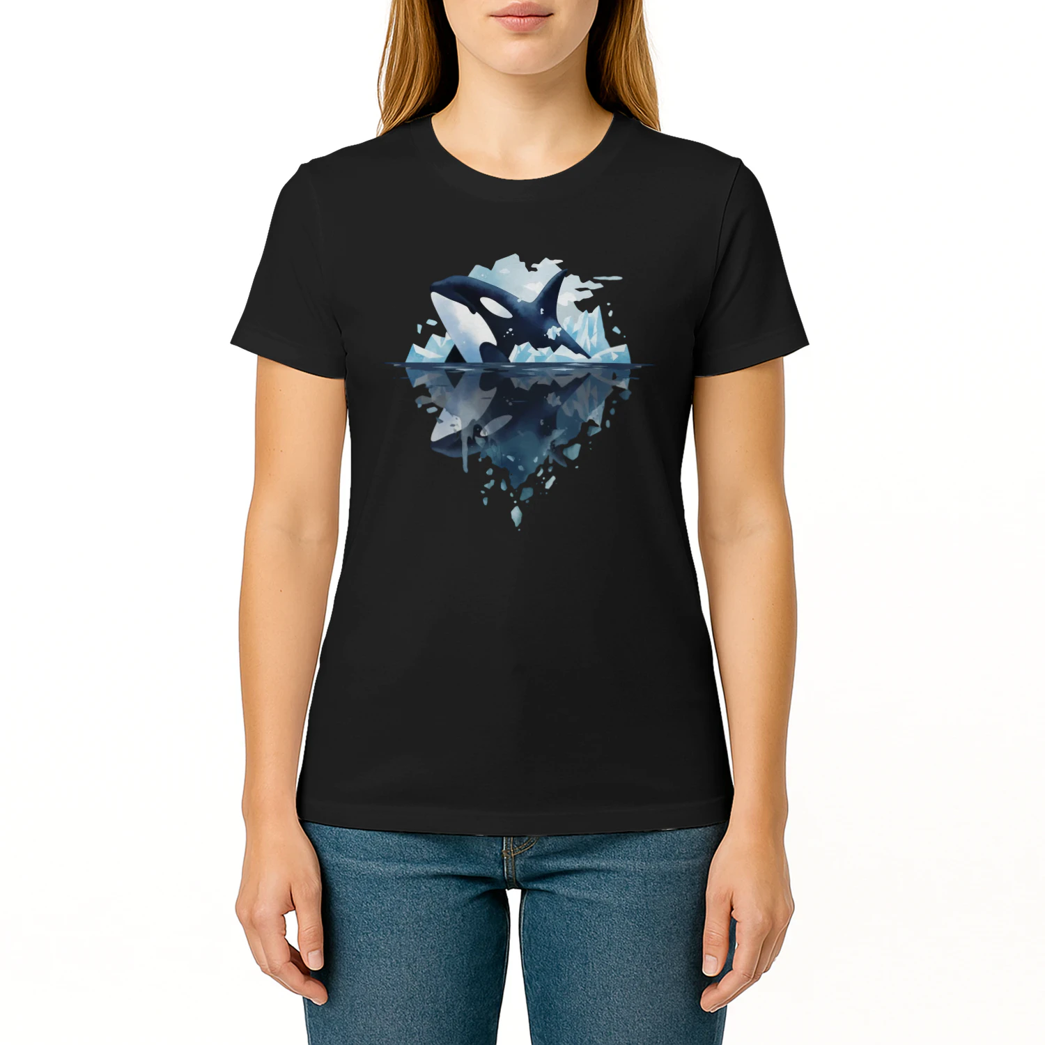 Majestic Orca Killer Whale Iceberg Water Reflection Double Exposure Graphic