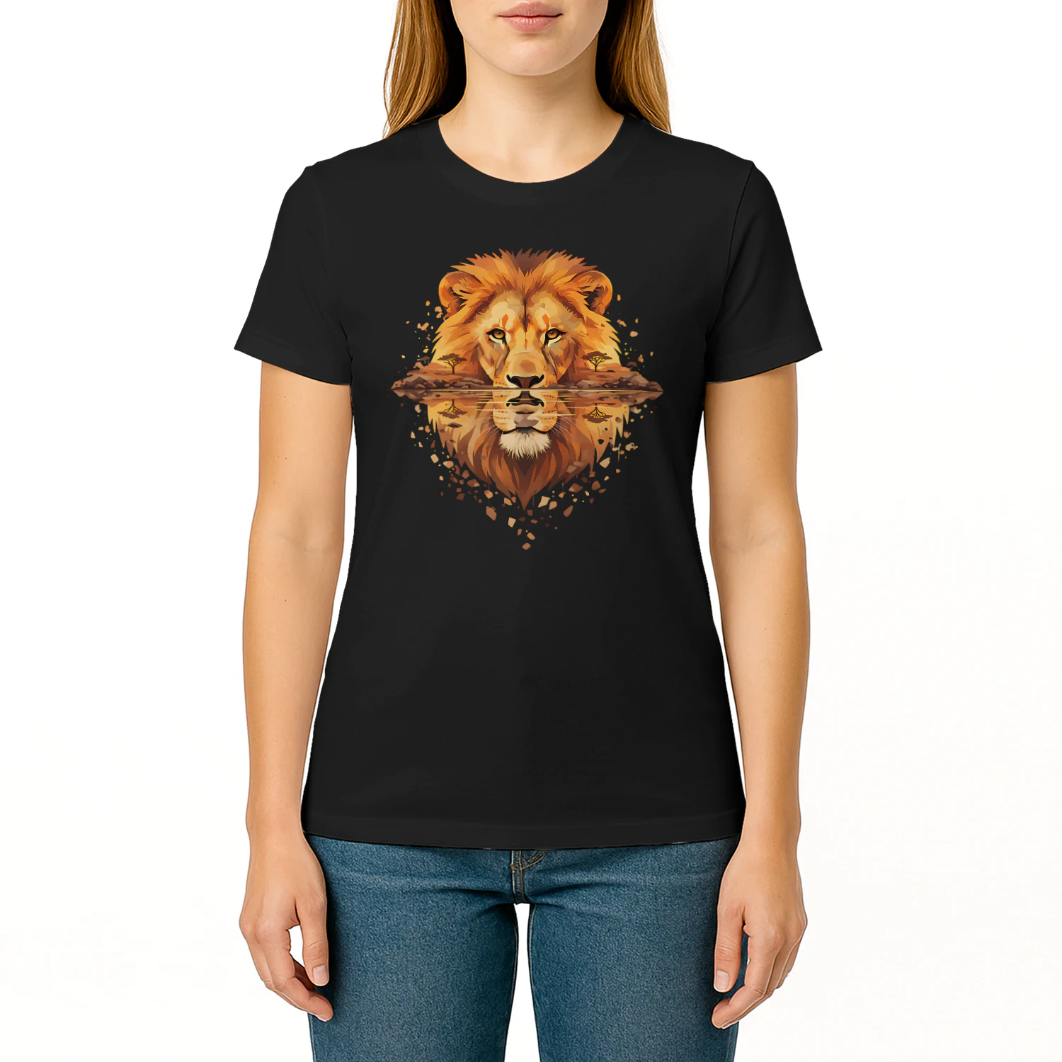 Majestic Lion African Savannah Water Reflection Double Exposure Graphic
