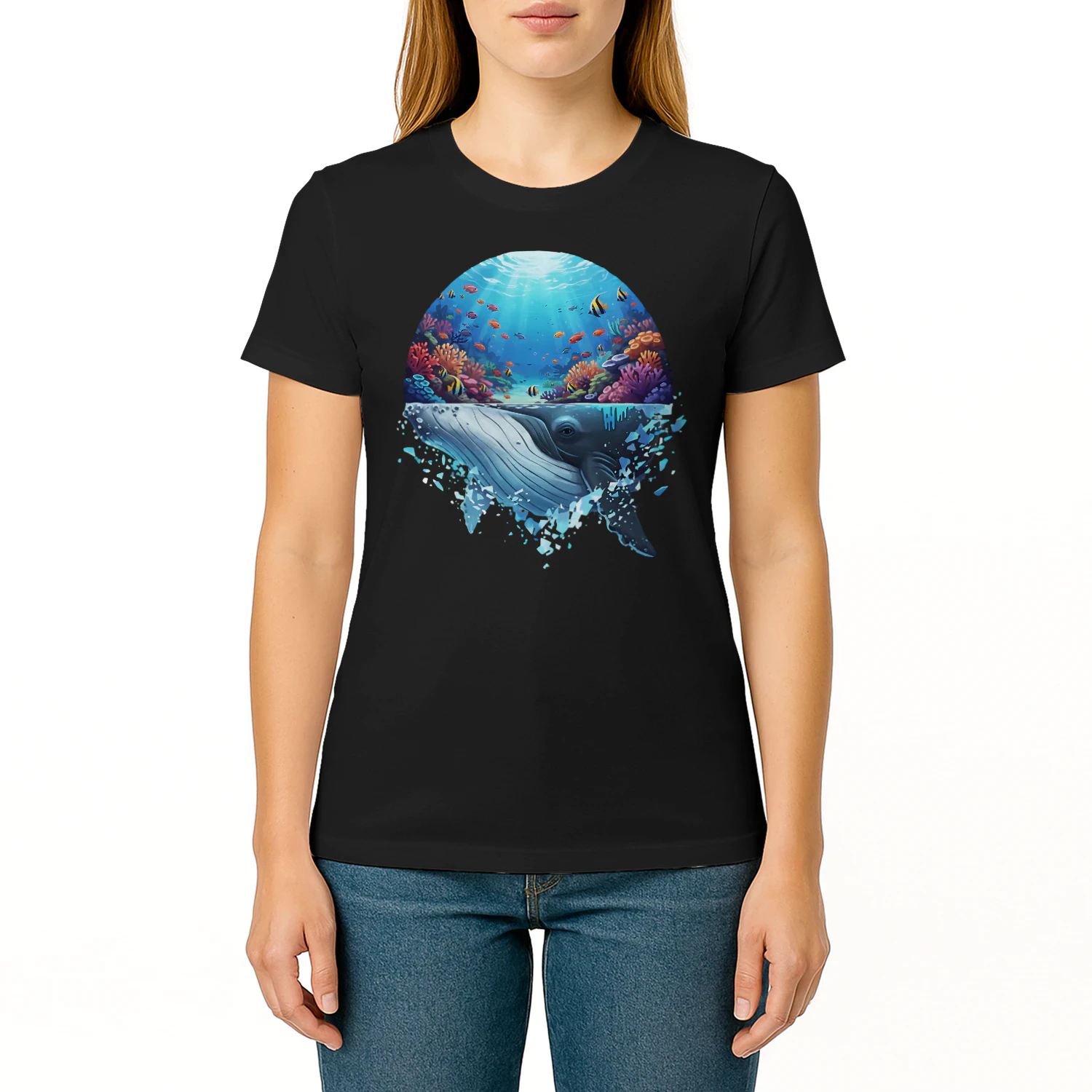 Majestic Humpback Whale Coral Reef Tropical Fish Ocean Life Double Exposure Graphic