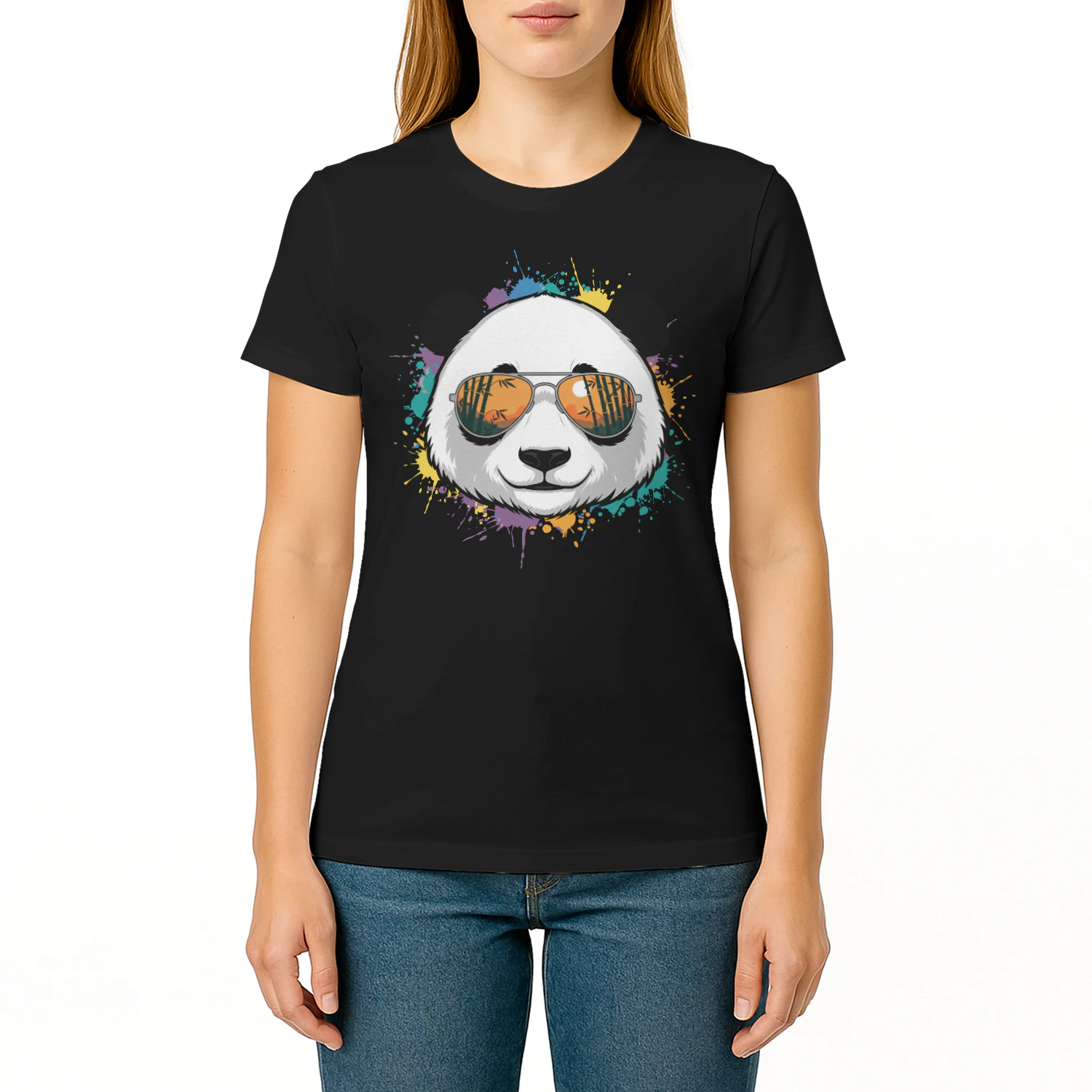 Colorful Panda Aviator Sunglasses Paint Splatter Bamboo Sunset