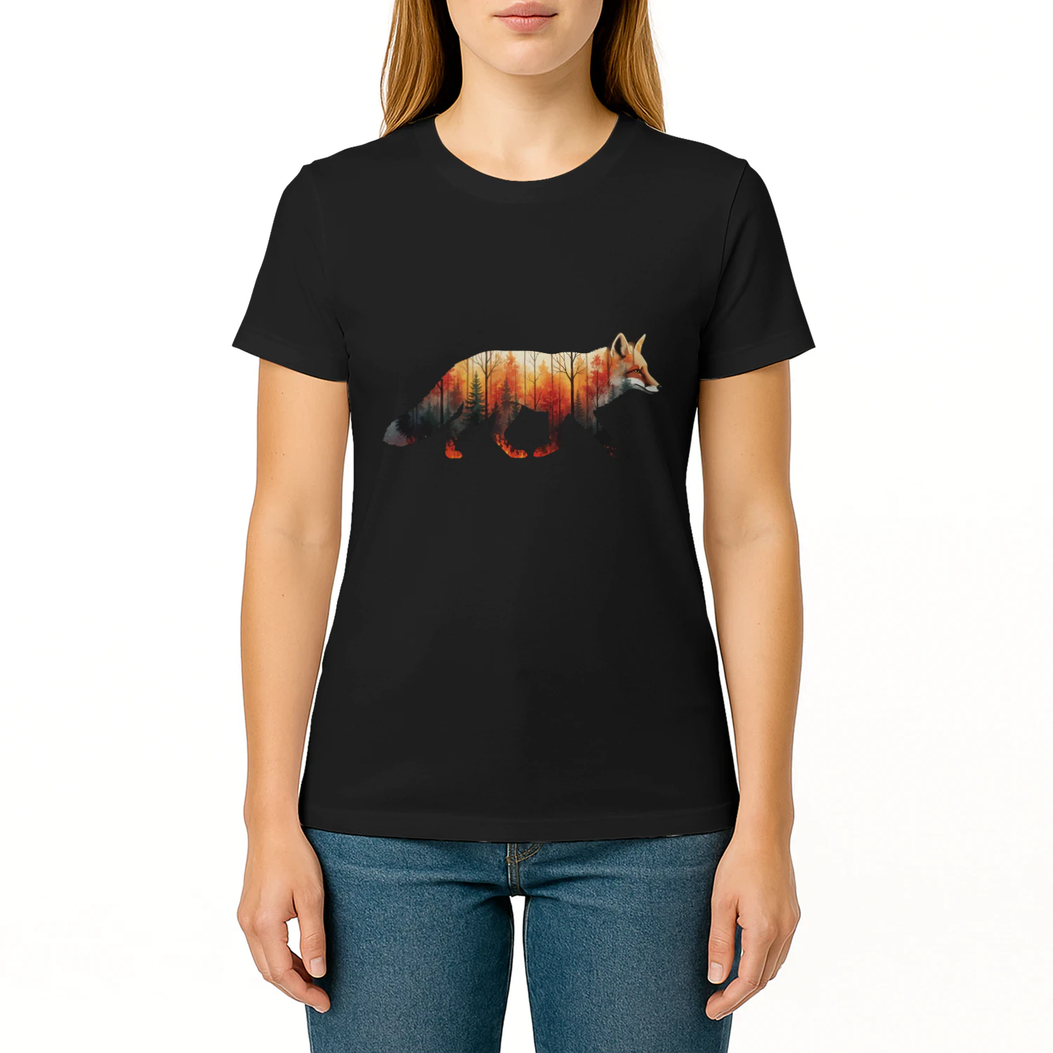 Majestic Red Fox Silhouette Autumn Forest Fall Double Exposure Graphic