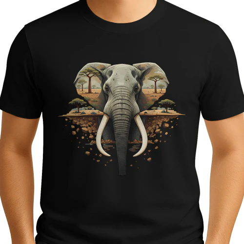 Majestic Elephant African Savannah Double Exposure Vintage Nature Graphic