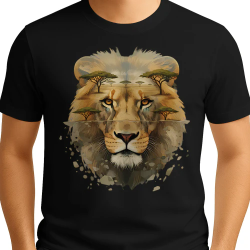 Majestic Lion African Savannah Acacia Trees Double Exposure Graphic