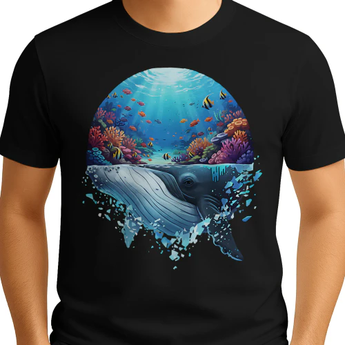 Majestic Humpback Whale Coral Reef Tropical Fish Ocean Life Double Exposure Graphic