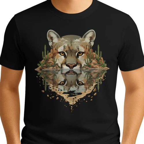 Cougar Mountain Lion Desert Cactus Water Reflection Double Exposure Graphic