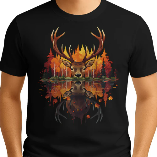 Majestic Buck Deer Autumn Forest Water Reflection Fall Nature Graphic