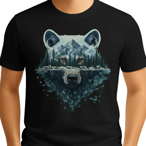 Majestic Wolf Snowy Mountain Forest Water Reflection Double Exposure Graphic