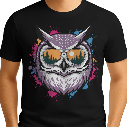 Colorful Owl Aviator Sunglasses Paint Splatter Sunset Forest