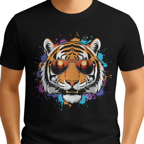 Colorful Tiger Aviator Sunglasses Paint Splatter Sunset Forest