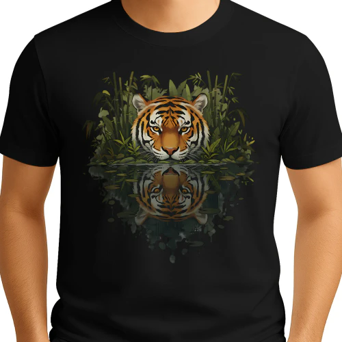 Majestic Tiger Jungle Bamboo Water Reflection Nature Graphic