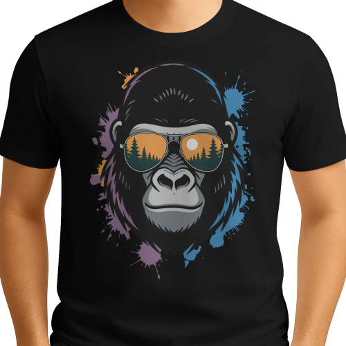 Colorful Gorilla Aviator Sunglasses Paint Splatter Sunset Forest