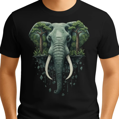 Majestic Elephant Tropical Jungle Baobab Trees Double Exposure Graphic