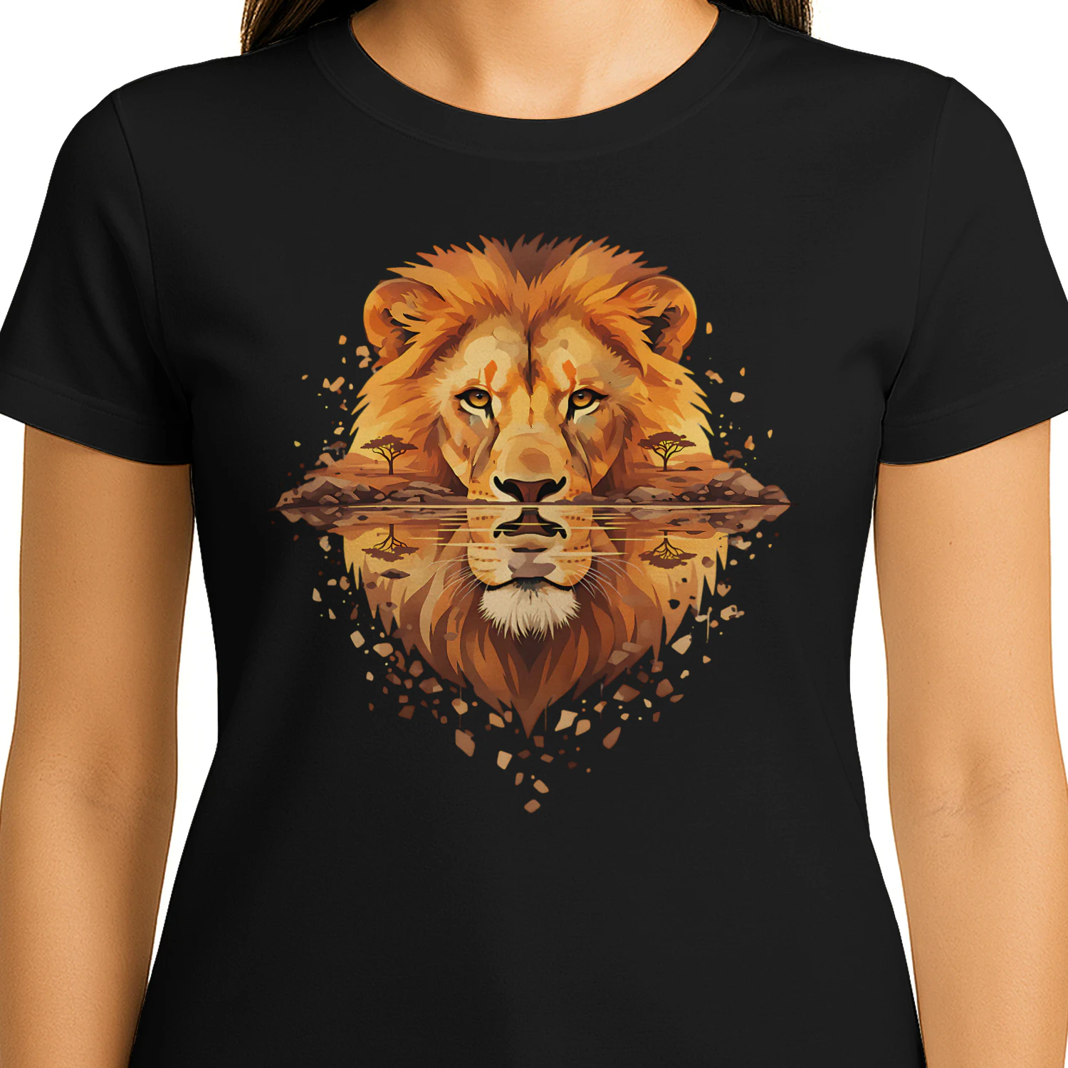 Majestic Lion African Savannah Water Reflection Double Exposure Graphic