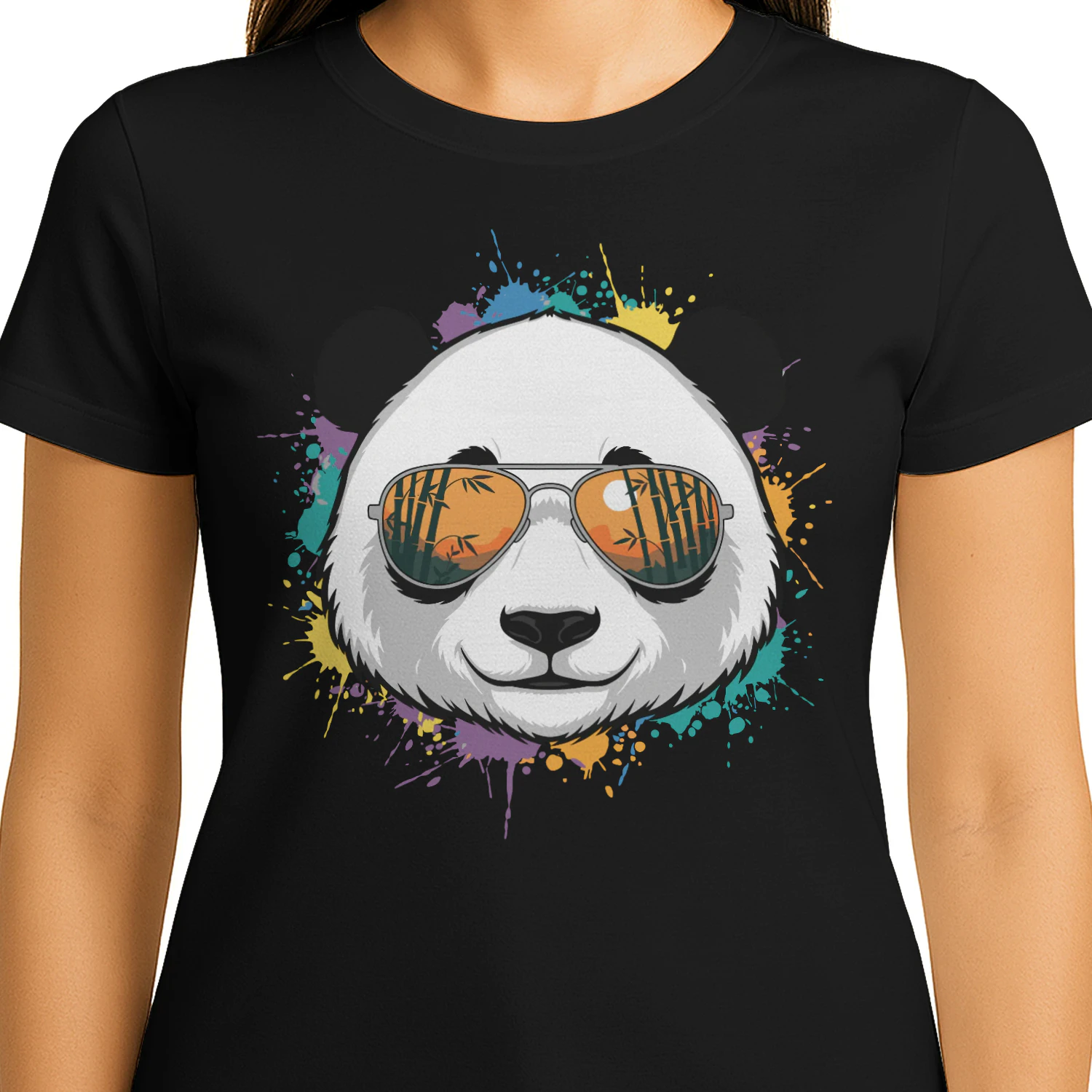 Colorful Panda Aviator Sunglasses Paint Splatter Bamboo Sunset