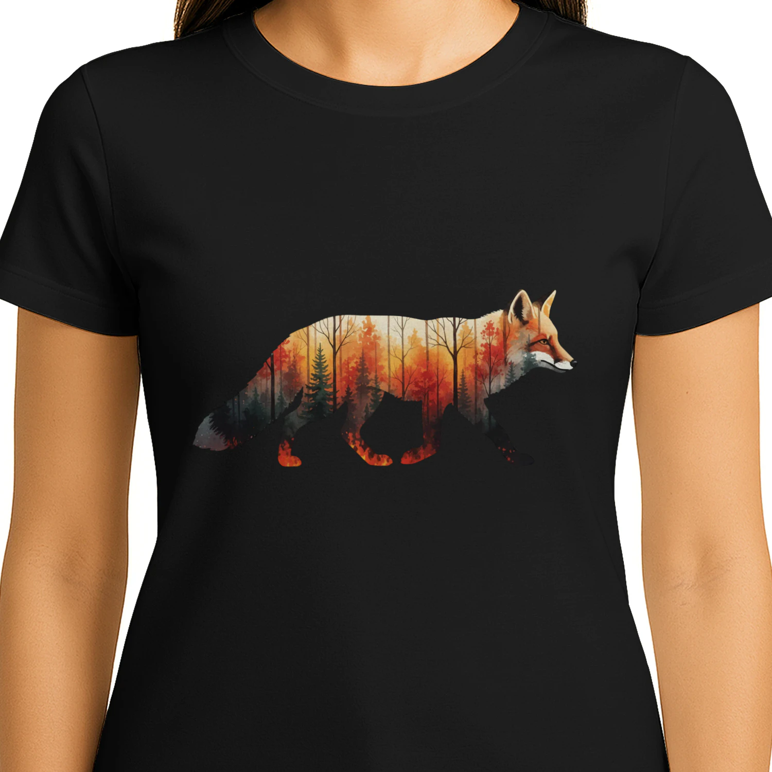 Majestic Red Fox Silhouette Autumn Forest Fall Double Exposure Graphic