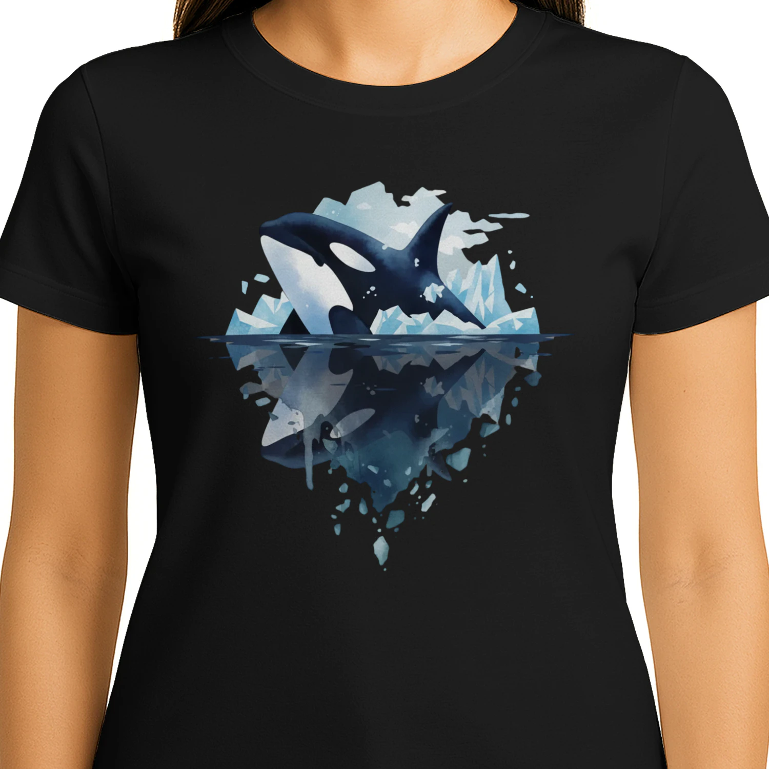 Majestic Orca Killer Whale Iceberg Water Reflection Double Exposure Graphic