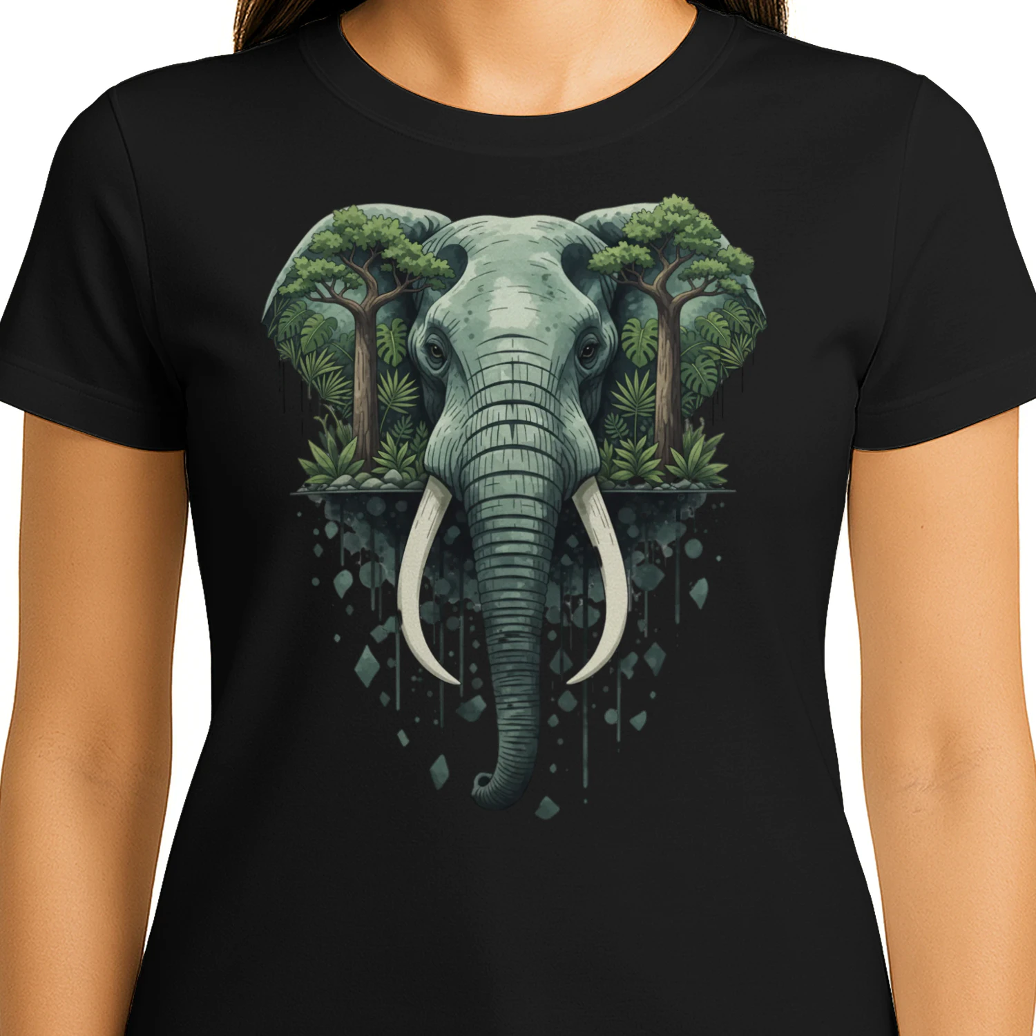 Majestic Elephant Tropical Jungle Baobab Trees Double Exposure Graphic