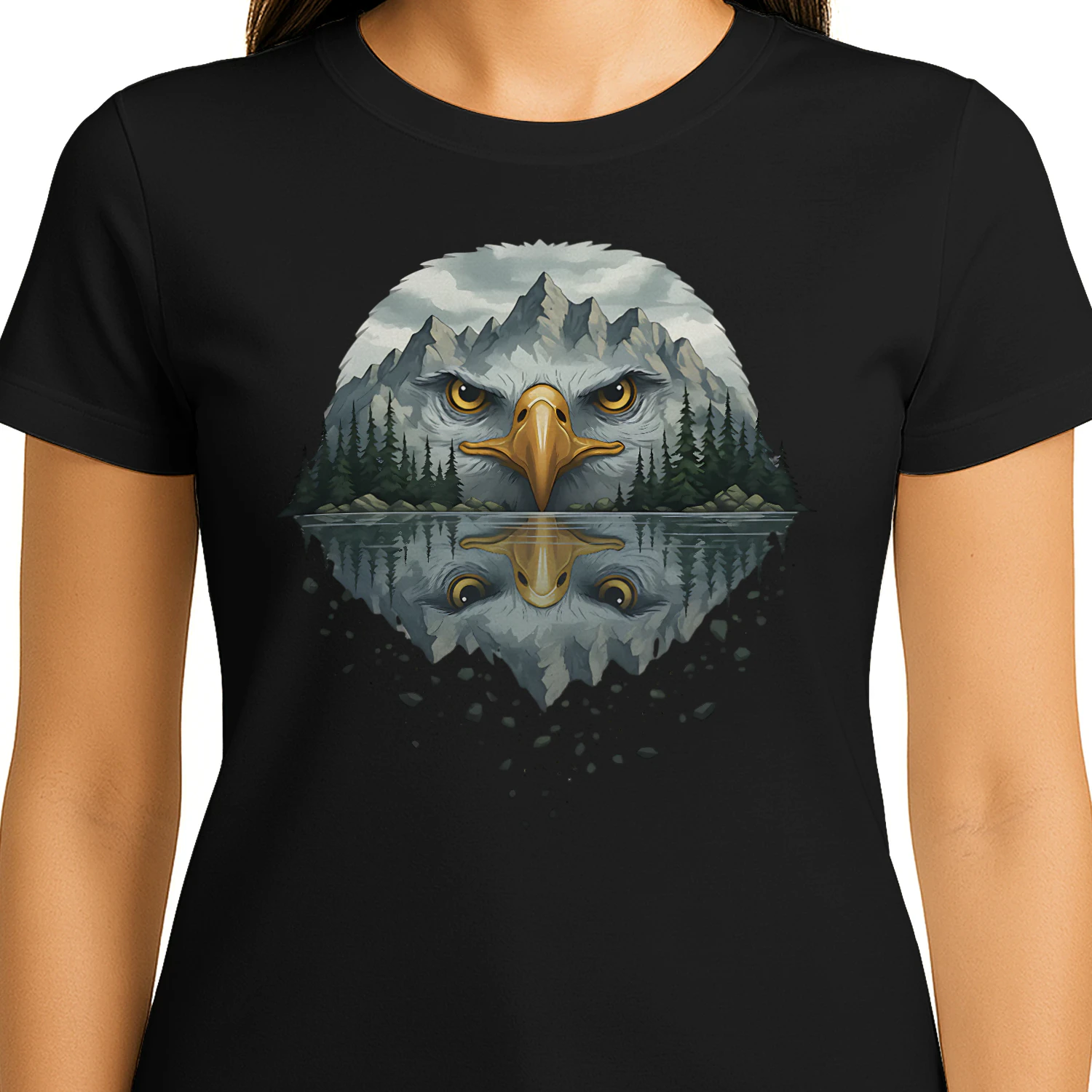 Majestic Eagle Mountain Lake Reflection Double Exposure Nature Graphic