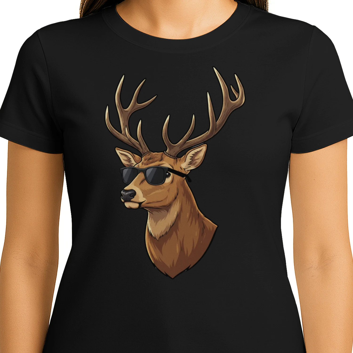 Cool Buck Deer Wearing Black Sunglasses Retro Hunting Graphic